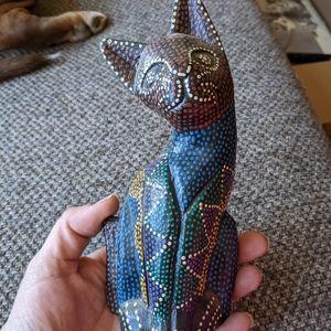 Wooden Painted Cat Decoration